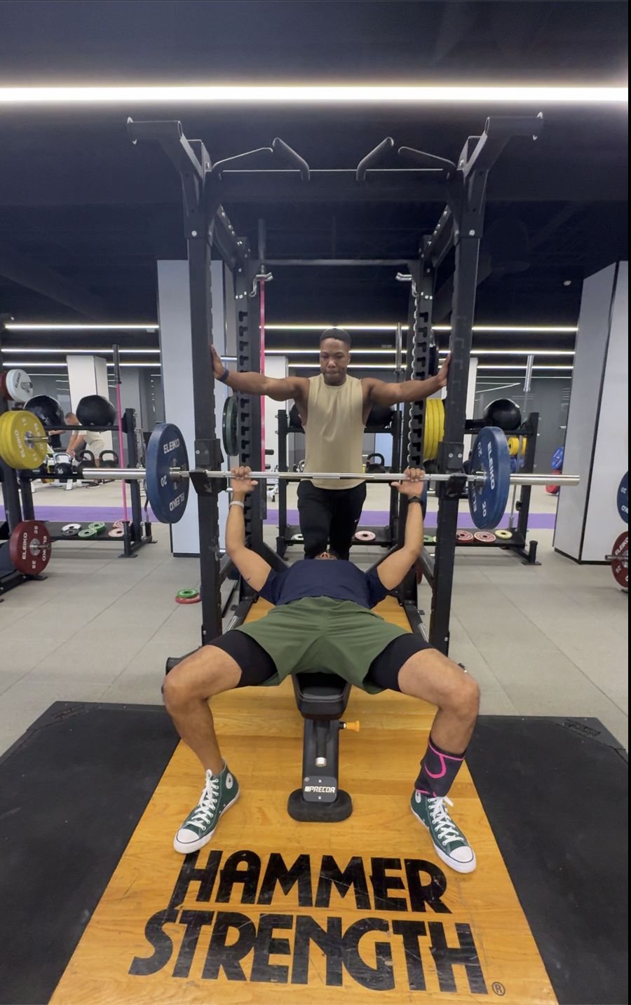 Coached barbell bench press with Nathan spotting