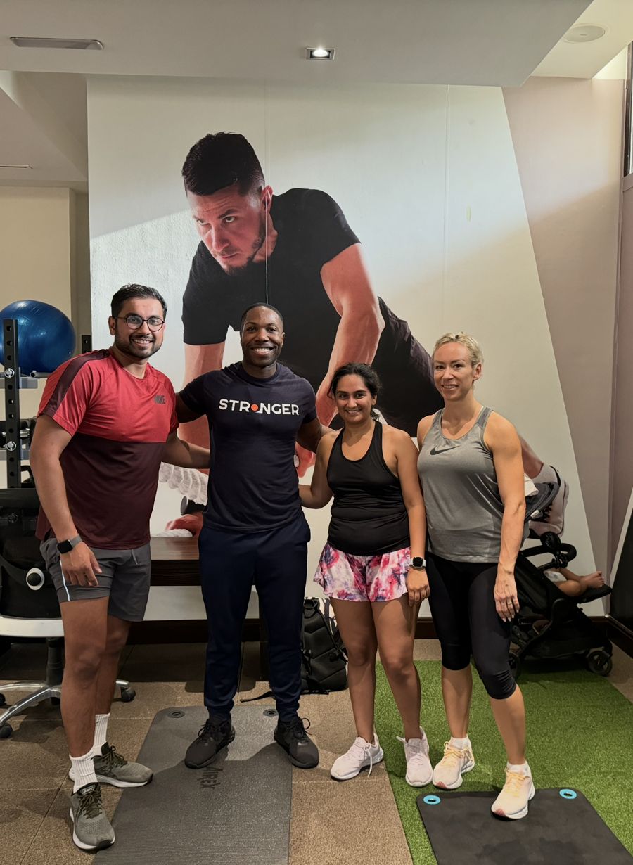 Nathan Stephenson with personal training clients in Dubai